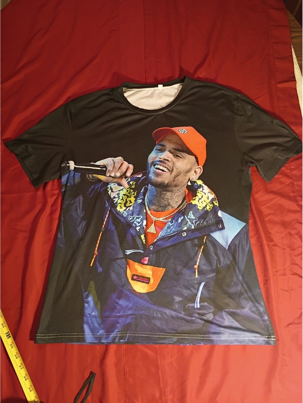 Black Graphic T-Shirt with Colorful Print of Singer